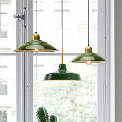 1 Head Green Metal Pendant Lamp Vintage Brass Finish Hanging Ceiling Light for Kitchen