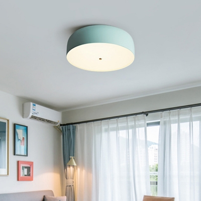 1 Light Drum Flush Mount Ceiling Light Fixture Macaron Style Metal Flush-Mount Light Fixture for Bedroom