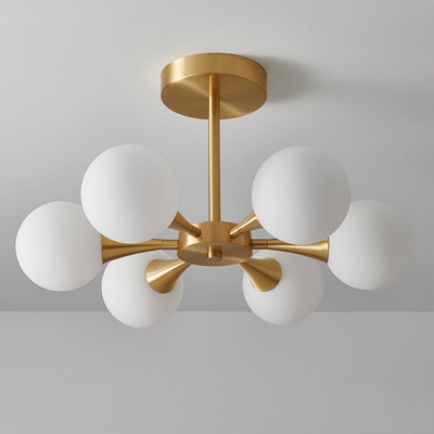 6 Bulbs Modern Chandelier Milk White Glass Globe Shade Living Room Restaurant Hanging Lamp