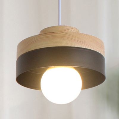 Aluminum Shade Pendant Modern Living Room Wood Detail 1-Bulb Hanging Lamp