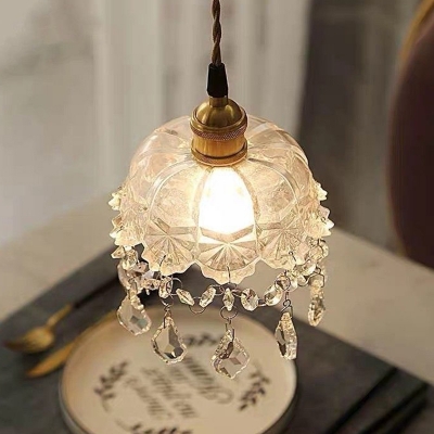 Bell Clear Glass Shade Hanging Lantern Modern Living Room Gold Metal Chain 1-Bulb Hanging Lamp with Crystal Pendant