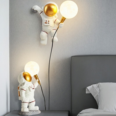 Child Bedroom Astronaut Wall Light 7.5 Inchs Wide Resin Cartoon White LED Sconce Light