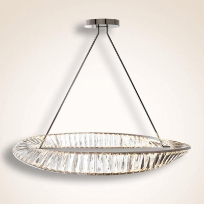 Clear Crystal Shade Modern Pendant with 1 LED Light Circle Metal Ceiling Mount Single Pendant for Living Room