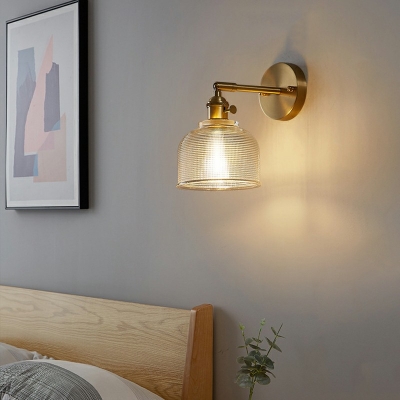 Clear Dome Bedside Wall Lamp Fixture Rhombus Glass Postmodern LED Wall Sconce with Short Arm