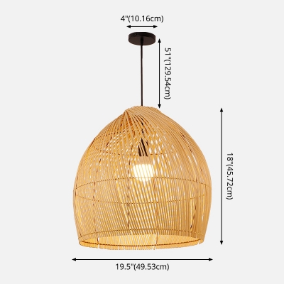 Cloche Shaped Corridor Pendulum Light Rattan 1 Bulb Asian Hanging Pendant in Wood