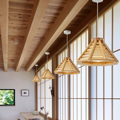 Cone Frame Modern Dining Room Pendant Wood 1-Bulb Hanging Lamp