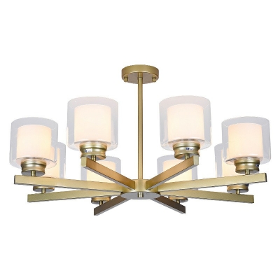 Contemporary Metallic Hanging Chandelier Light Cylinder Clear Glass Shade Suspension Light in Gold