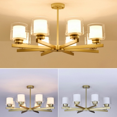 Contemporary Metallic Hanging Chandelier Light Cylinder Clear Glass Shade Suspension Light in Gold