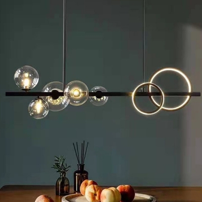 Contemporary Pendant with 5 Light Metal Ceiling Light Glass Globe Shade Island Pendant for Dining Room