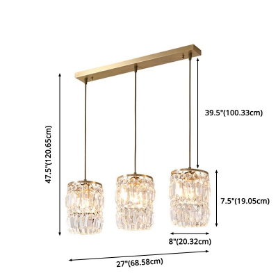 Contemporary Style Island Light K9 Crystal Drops Shade 3-Lights Hanging Lamp for Kitchen Bar in Gold