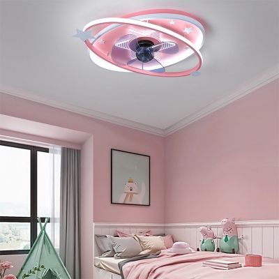 Creative Ceiling Fan Light with 1 Light Circle Acrylic Shade Metal Ceiling Mount Semi Flush for Children Bedroom