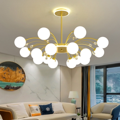 Firework Design Radial Metal Arm Suspension Lighting Modern Living Room White Glass Ball Chandelier