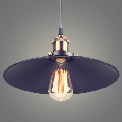 Flared Design Industrial Living Room Pendant Black Iron Shade 1-Bulb Hanging Lamp