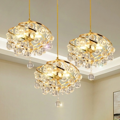 Gold Metal Spiral Design Pendant Modern Living Room Clear Crystal-Ball 1-Light Hanging Lamp
