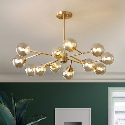 Gold Molecular Chandelier Lighting Postmodern Amber Glass Hanging Pendant Light for Living Room
