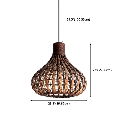Gourd Ceiling Lamp Asian Rattan Single Bulb Suspended Lighting Fixture for Bedroom