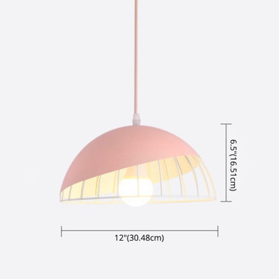 Kid Bedroom Dome Shape Ceiling Pendant with Metal and Wood Shade 1 Light Nordic Hanging Light