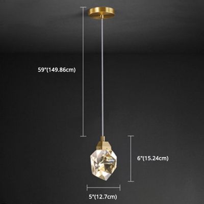 Metal Round Canopy Gold Pendant Modern Bedroom Geometry Clear Crystal-Block LED 1-Head Hanging Lamp