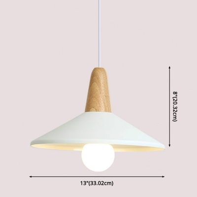 Nordic Style Pendant Light with Shade 1 Bulb Aluminum and Wood Pendant Lamp for Restaurant Office