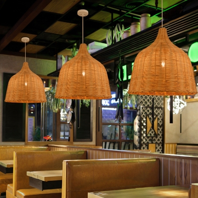 Rattan Basket Ceiling Light Modern Single-Head Hanging Pendant Light for Restaurant