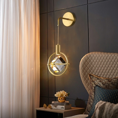 Rhombus  Shaped Wall Light Fixture Simplicity Crystal 1 Head Bedside Wall Hanging Lamp in Gold