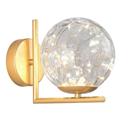 Right Angle Metal Arm Wall Lamp Modern Ball Clear Glass Starry LED 1-Head Wall Sconce