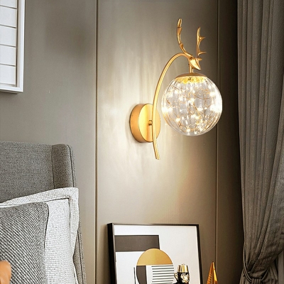 Spherical Wall Lamp Minimalist Gypsophila Glass Wall Sconce Lighting with Antlers in Warm Light