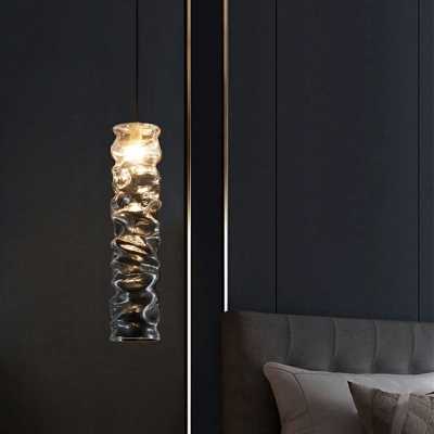 Stripes Suspended Light Brass Ceiling Plate Modern Style 4 Inchs Wide Hanging Light for Bedroom in Clear