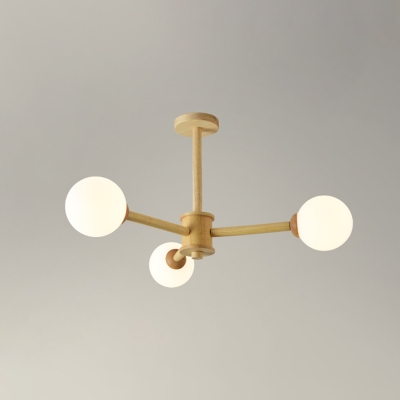 Wooden Molecular Chandelier Lighting Postmodern 20 Inchs Height Opal Glass Hanging Pendant Light for Living Room