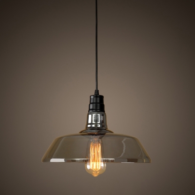 1 Head Smoke Glass Pendant Lamp Vintage Black Finish Barn Bedroom 13 Inchs Wide Hanging Ceiling Light
