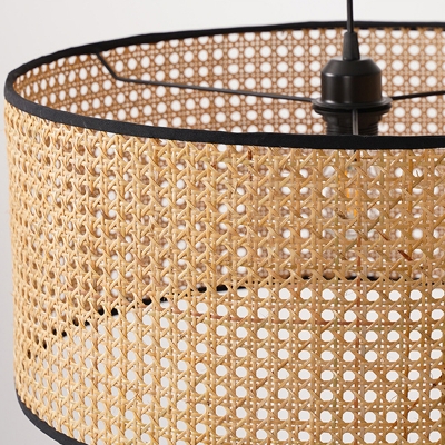 1 Light Asian Pendant Drum Bamboo Shade Circle Ceiling Mount Single Pendant for Living Room