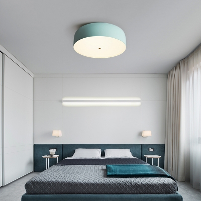 1 Light Drum Flush Mount Ceiling Light Fixture Macaron Style Metal Flush-Mount Light Fixture for Bedroom