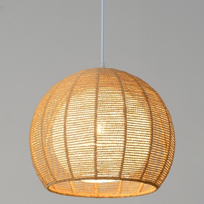 1 Light Simplicity Hanging Light Globe Bamboo Shade Circle Ceiling Mount Single  Pendant for Living Room
