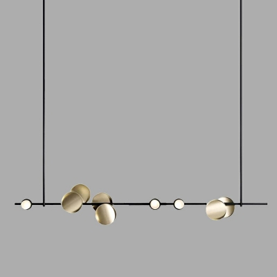 9 Lights Metal Linear Design Island Light 3-Color Light Diming Post-modern Hanging Pendant Lamp in Gold
