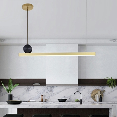 Acrylic Brass Shade Linear Island Light Modern Living Room LED Island Fixture in Warm Light