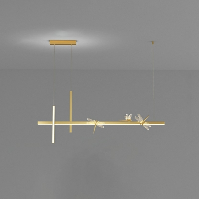 Acrylic Shade Linear Island Light Metal Modern Living Room LED Island Fixture with Dragonfly