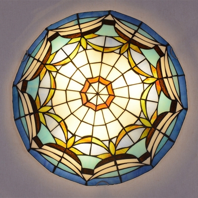 Art Glass Bowl Flush-Mount Ceiling Light Tiffany Bedroom Flushmount Lamp