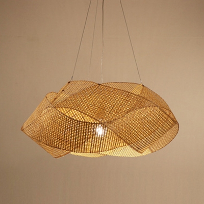 Asian Style Living Room Beige Pendant Geometry Shaped Bamboo 1-Bulb Hanging Lamp