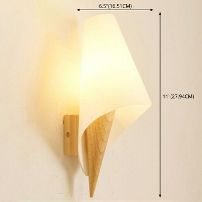 Beige Wall Light Sconce Modernism Wood Single Head Wall Lamp with White Glass Shade
