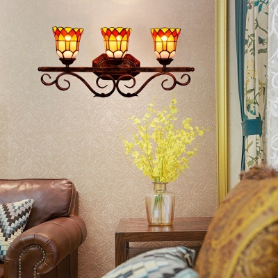 Bell Shade Wall Mounted Mirror Front Lamp Tiffany Style 3 Lights Vanity Light above Mirror in Multi-Color