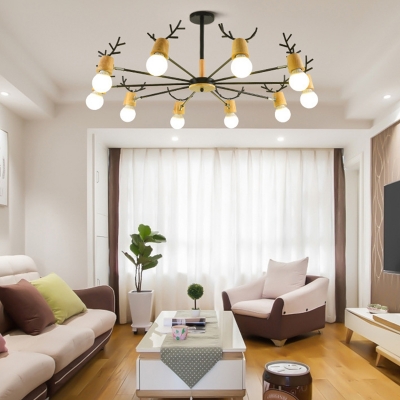 Black Antler Pendant Lighting Design Moden Style Wooden Chandelier for Living Room