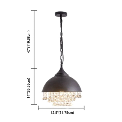 Bowl Shade Industrial Living Room Hanging Lantern with Crystal Pendants 1-Bulb Hanging Lamp made of Iron