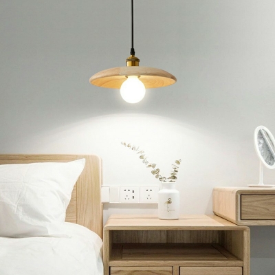 Carpenter Style Dining Room 1-Bulb Pendant Wood Round Shade Mini Hanging Lamp