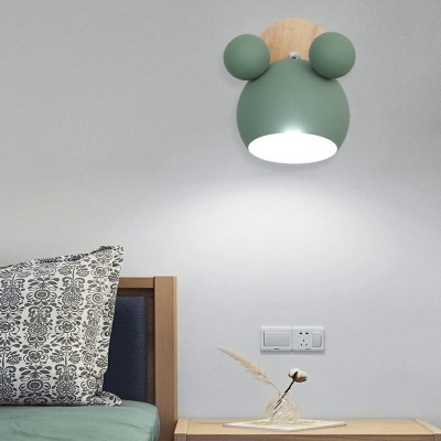 Cartoon Bear Shade Wall Sconce Nordic Macaron Iron 1-Head Wall Lamp
