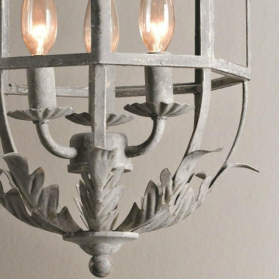 Cast Iron Industrial Living Room Grey-White Suspension Light Cage Candlestick Upwards 3-Light Chandelier