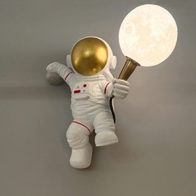 Child Bedroom Astronaut Wall Light 1 Light Resin Cartoon White LED Sconce Light