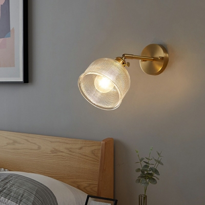 Clear Dome Bedside Wall Lamp Fixture Rhombus Glass Postmodern LED Wall Sconce with Short Arm