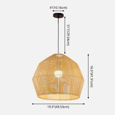 Cloche Shaped Corridor Pendulum Light Rattan 1 Bulb Asian Hanging Pendant in Wood