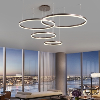 Coffee Metal Modern Living Room Suspension Light Ring LED Chandelier