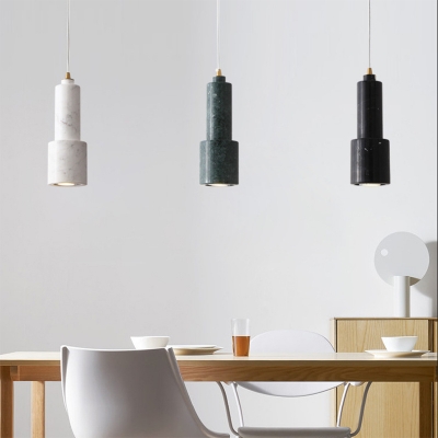 Cylinder 1-Head Hanging Lamp Modern Dining Room Stone Shade Pendant